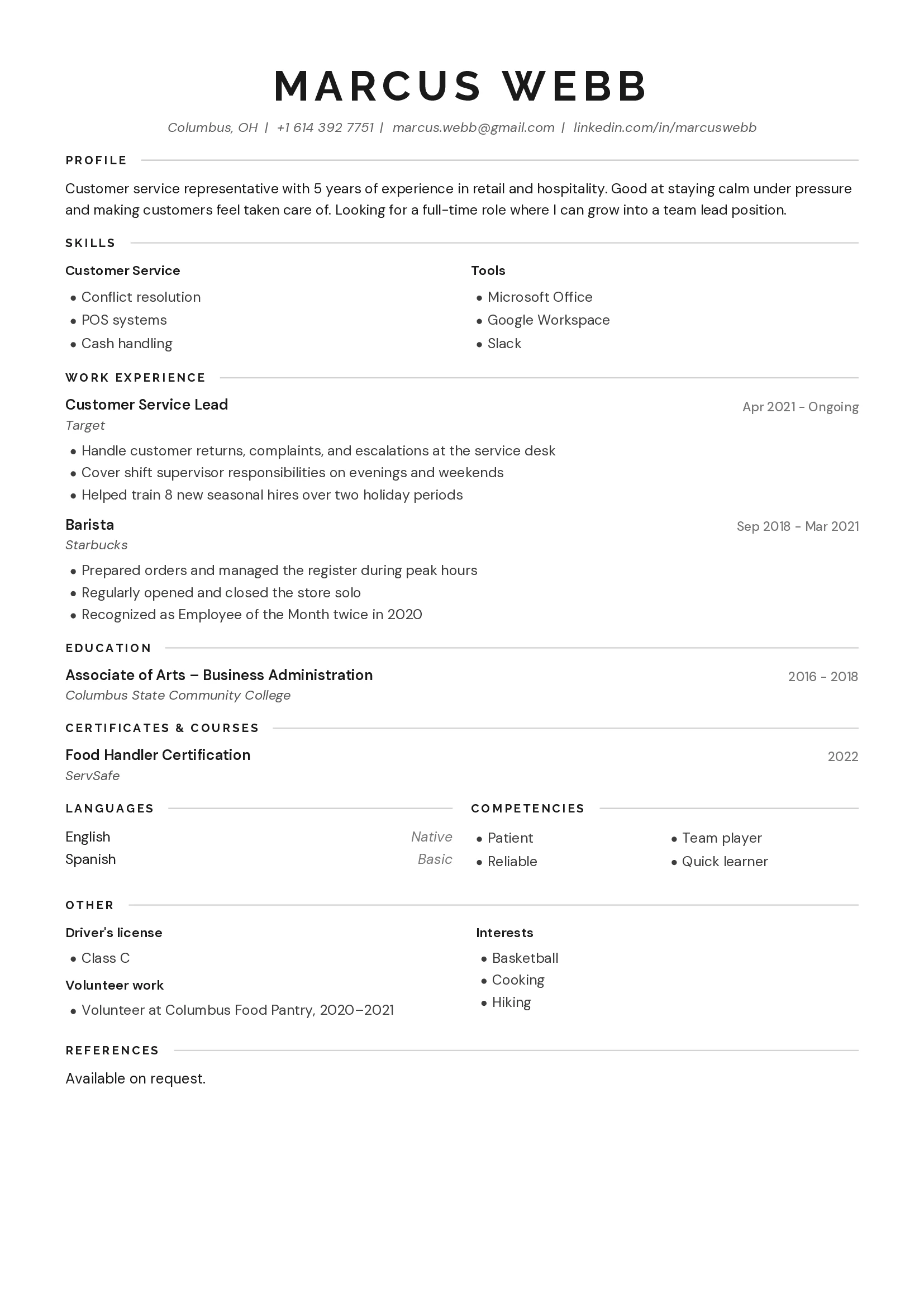CV example - Marcus Webb