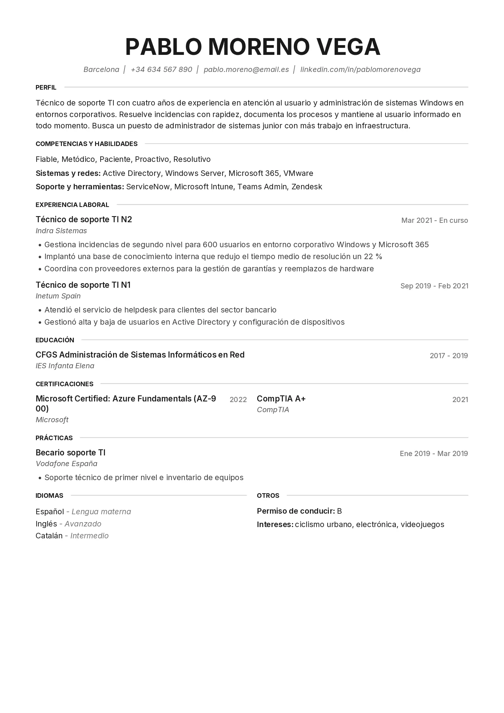 Ejemplo de curriculum - Pablo Moreno Vega