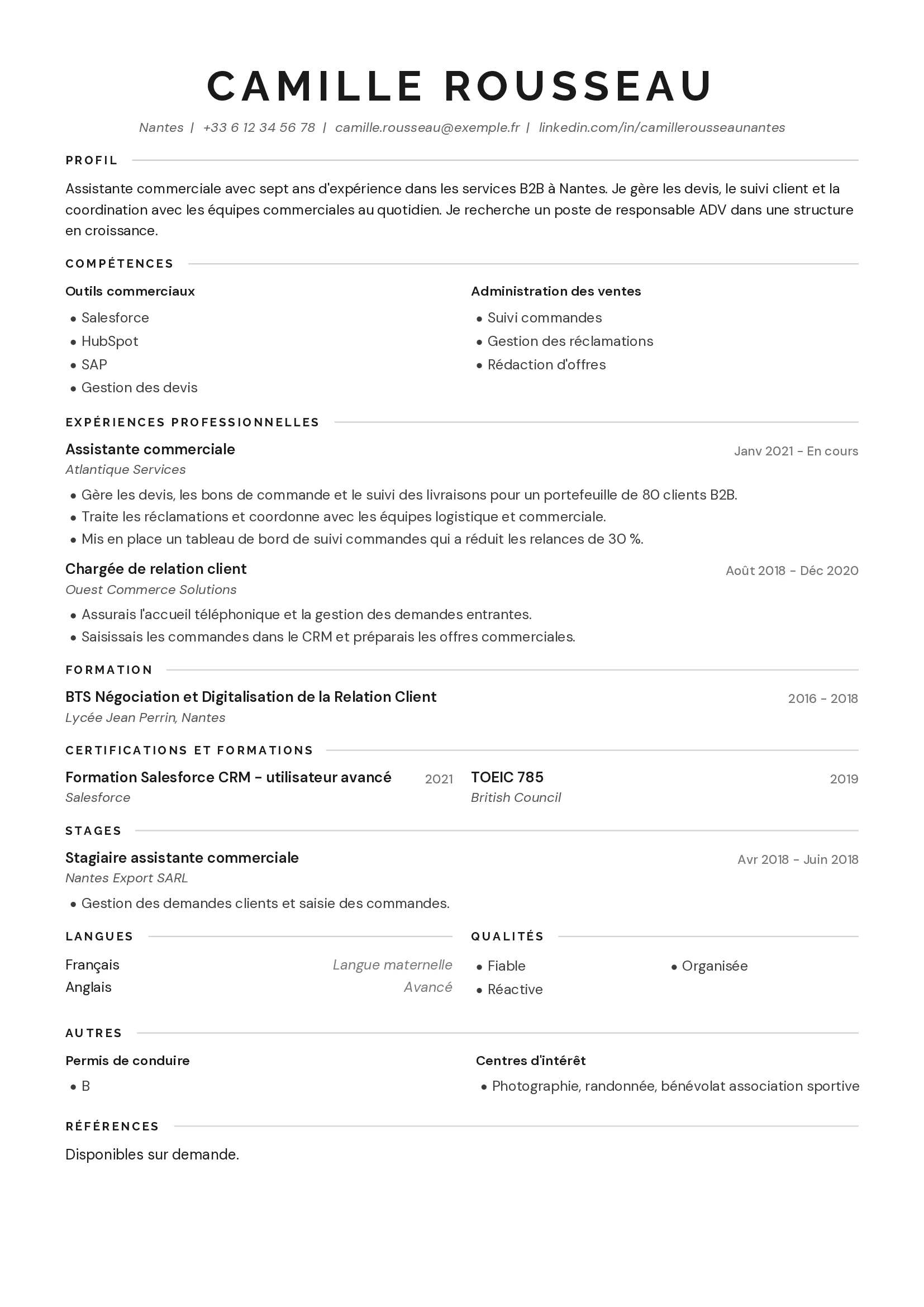 Exemple de CV - Camille Rousseau