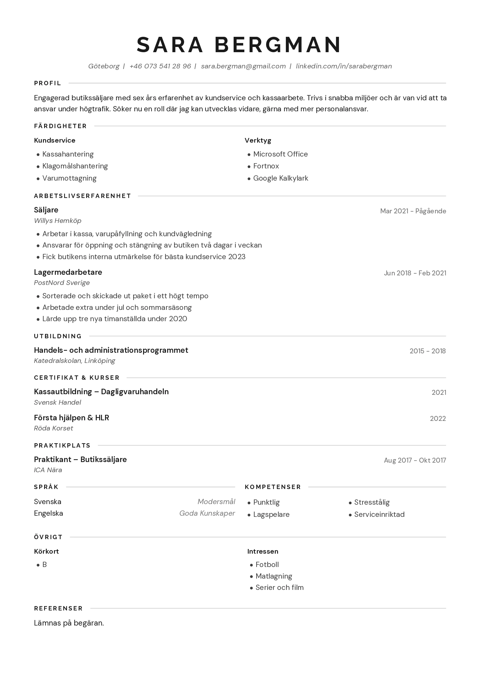 CV-exempel - Sara Bergman